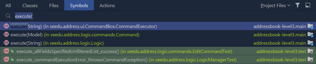 Using the `Search for target by name` feature. `Navigate` > `Symbol`.